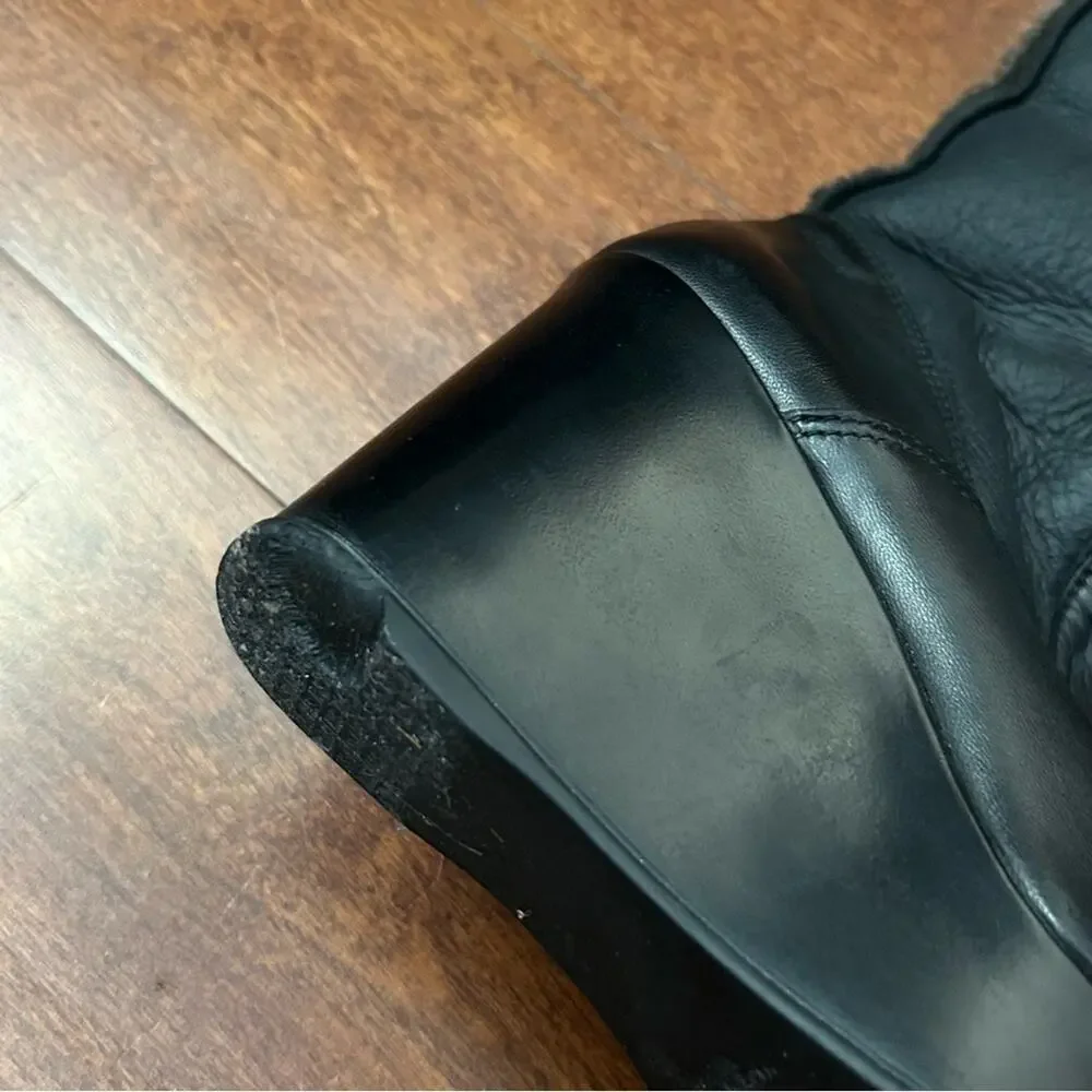 Stuart Weitzman Black Leather Wedge Boots with Fur Lining, Size6 - Picture 14 of 15